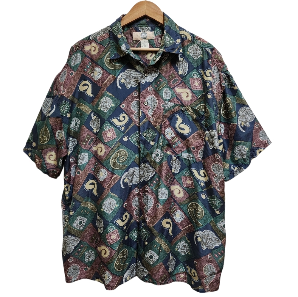 Silk Uomo NAK Shirt Mens XL Multicolor Short Slv Collared Button Up Lightweight